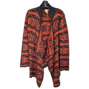 Tulle Women's Boho Aztec Open Front Cardigan Long Sleeve Size M Orange Navy